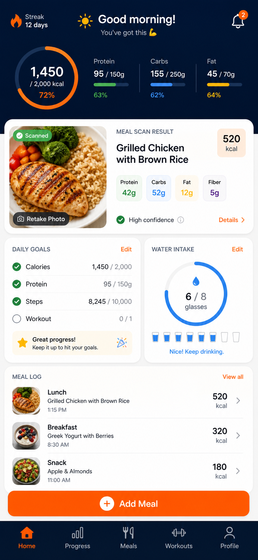 食事を撮影して栄養を記録するスマホアプリのコンセプト